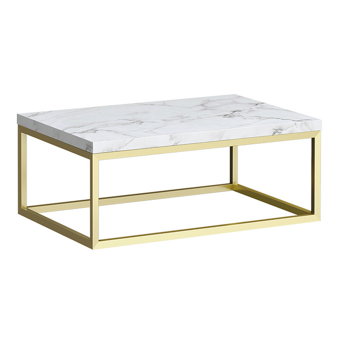 Arezzo 700 White Marble Effect Worktop with Brushed Brass Towel Rail Frame Large Image