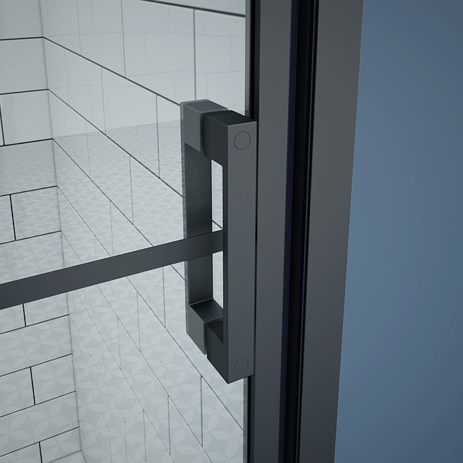 Arezzo 700 x 1970 Matt Black Grid Frameless Pivot Shower Door for Recess  In Bathroom Large Image