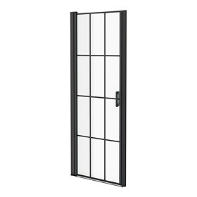 Arezzo 700 x 1970 Matt Black Grid Frameless Pivot Shower Door for Recess Large Image