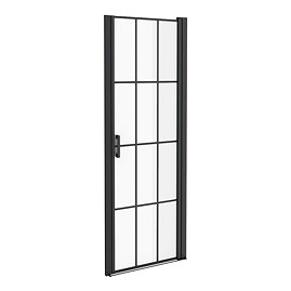 Arezzo 700 x 1970 Matt Black Grid Frameless Pivot Shower Door for Recess - R/H Opening Large Image