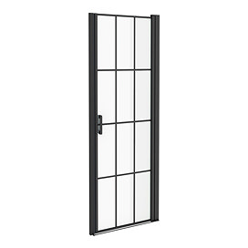 Arezzo 700 x 1970 Matt Black Grid Frameless Pivot Shower Door for Recess - R/H Opening Large Image