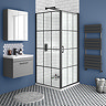 Arezzo 700 x 700 Matt Black Grid Frameless Pivot Door Shower Enclosure + Tray (R/H Opening) Large Im