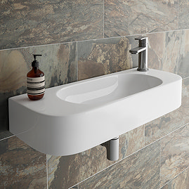 Arezzo Curved Wall-Hung Basin 735mm x 280mm – Gloss White Ceramic, 1 Tap Hole