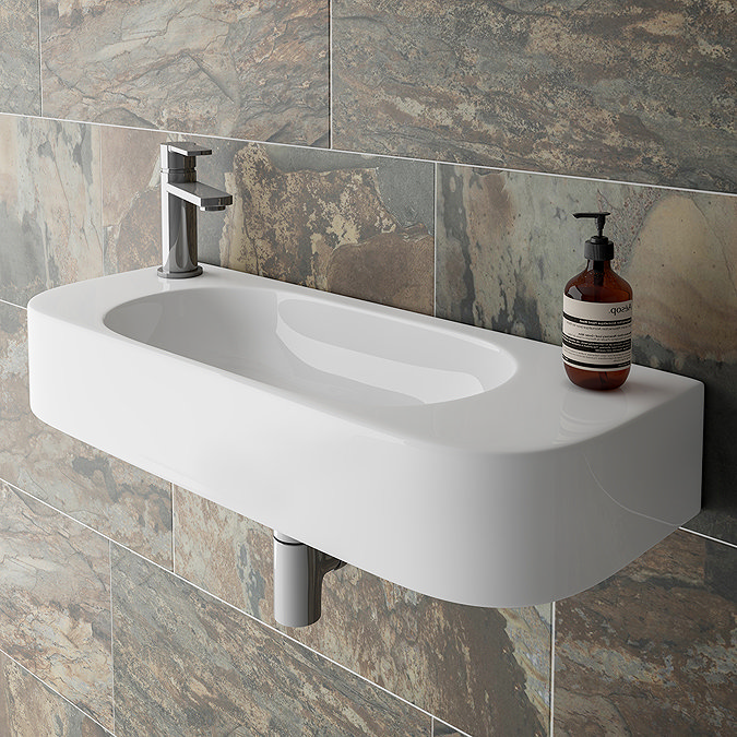 Arezzo Curved Wall-Hung Basin 735mm x 280mm – Gloss White Ceramic, 1 Tap Hole