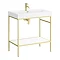 Arezzo 800 Brushed Brass Framed Washstand with Gloss White Open Shelf and Basin  Feature Large Image