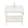 Arezzo 800 Brushed Brass Framed Washstand with Gloss White Open Shelf and Basin  additional Large Image