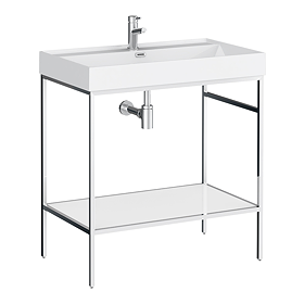 Arezzo 800 Chrome Framed Washstand with Gloss White Open Shelf and Basin