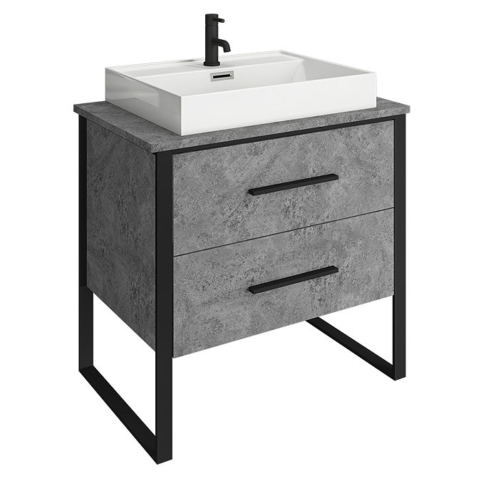 Arezzo 800 Concrete-Effect Matt Black Framed 2 Drawer Vanity Unit with Countertop Basin Large Image