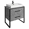 Arezzo 800 Concrete-Effect Matt Black Framed 2 Drawer Vanity Unit with Countertop Basin Large Image