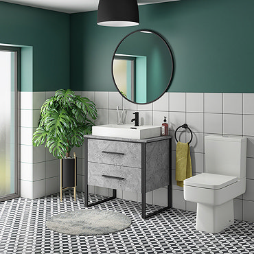 Arezzo 800 Concrete-Effect Matt Black Framed Vanity Unit + Square Toilet  Profile Large Image