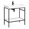 Arezzo 800 Matt Black Framed Washstand with Gloss White Open Shelf and Basin  Profile Large Image