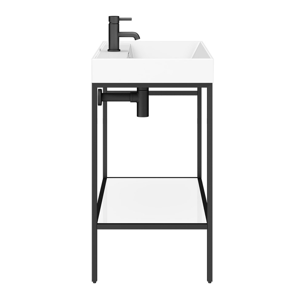Arezzo 800 Matt Black Framed Washstand with Gloss White Open Shelf and Basin  Standard Large Image