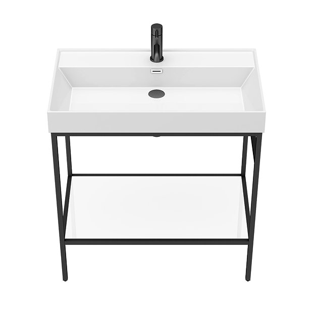 Arezzo 800 Matt Black Framed Washstand with Gloss White Open Shelf and Basin  additional Large Image