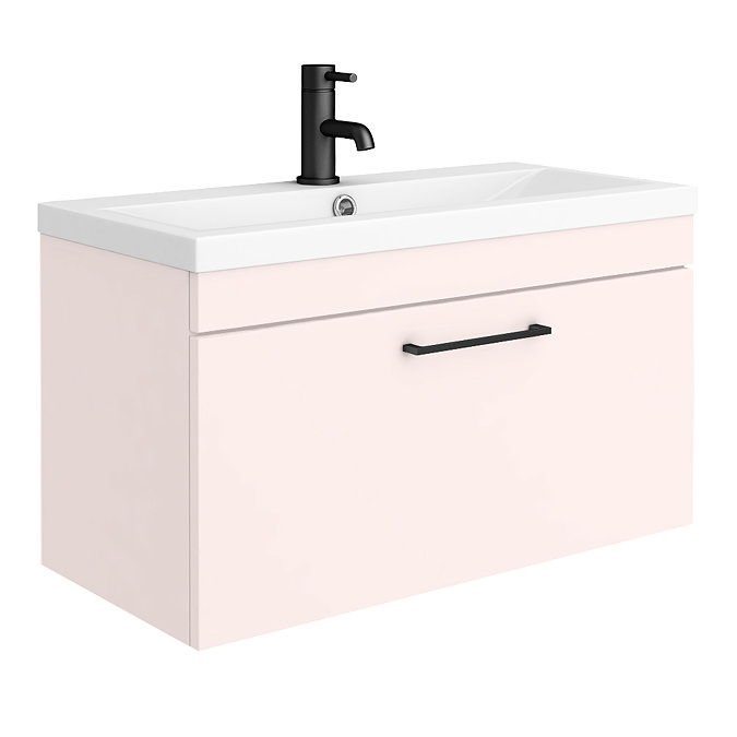 Arezzo 800 Matt Pink Wall Hung 1-Drawer Vanity Unit with Matt Black Handle Large Image