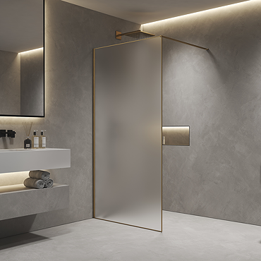 Arezzo 800 x 2000 Brushed Brass Slim Frame Frosted Glass Wetroom Screen