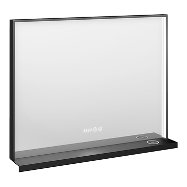  Arezzo 800 x 600 Matt Black LED Mirror with Wireless Charging Shelf, Anti-Fog, Touch Sensor and Time Display