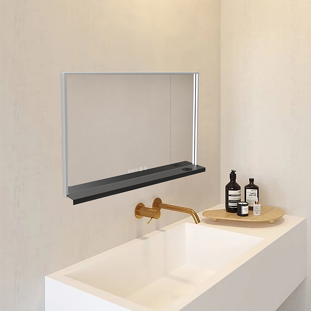 Arezzo 800 x 600 Silver LED Mirror with Wireless Charging Shelf, Anti-Fog,  Touch Sensor and