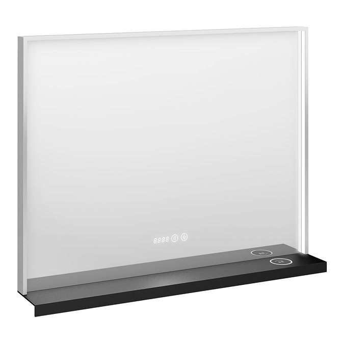 Arezzo 800 x 600 Silver LED Mirror with Wireless Charging Shelf, Anti-Fog, Touch Sensor and Time Display