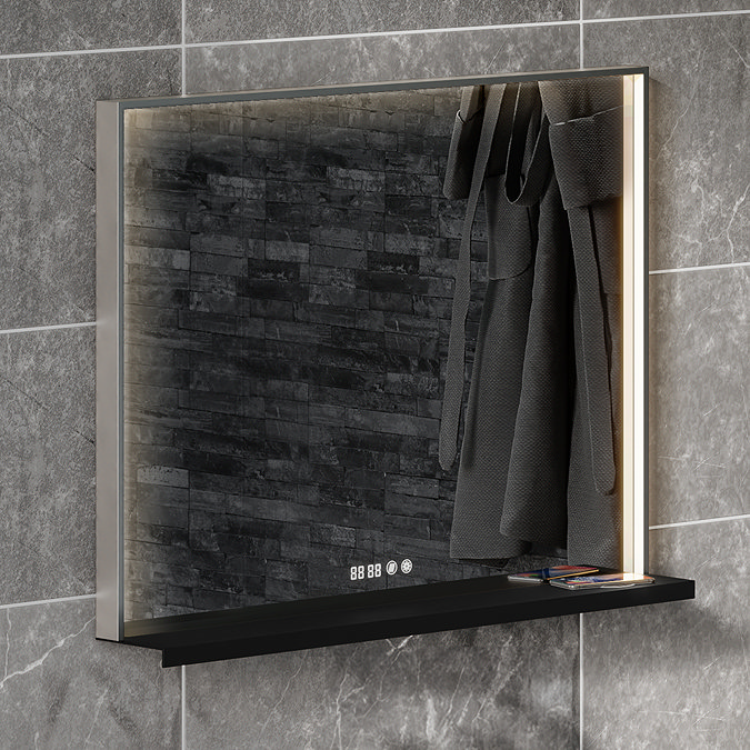Arezzo 800 x 600 Silver LED Mirror with Wireless Charging Shelf, Anti-Fog, Touch Sensor and Time Display