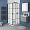 Arezzo 800 x 800 Matt Black Grid Frameless Pivot Door Shower Enclosure + Tray Large Image