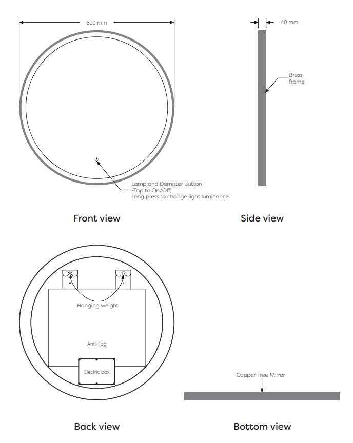 Arezzo Brushed Brass 800mm Round LED Illuminated Anti-Fog Bathroom Mirror