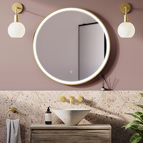 Arezzo Brushed Brass 800mm Round LED Illuminated Anti-Fog Bathroom Mirror