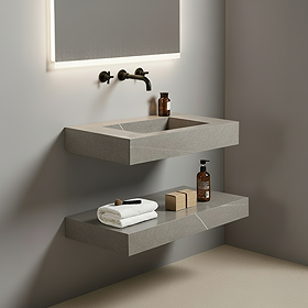 Arezzo 800mm Wall Hung Basin & Shelf Set - Grey Marble Sintered Stone