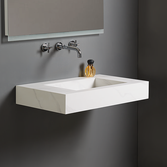 Arezzo 800mm Wall Hung Basin & Shelf Set - White Marble Sintered Stone