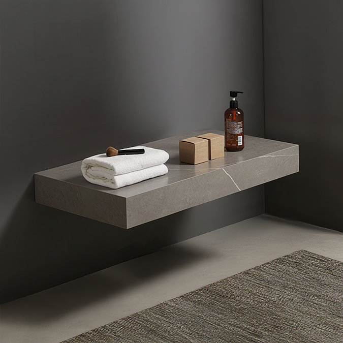 Arezzo 800mm Wall Hung Sintered Stone Shelf - Grey Marble