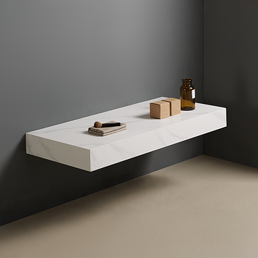 Arezzo 800mm Wall Hung Sintered Stone Shelf - White Marble