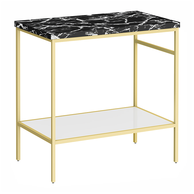 Arezzo 810 Black Marble Effect Worktop with Brushed Brass Framed Washstand Large Image