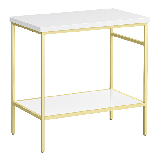 Arezzo 810 Gloss White Stone Resin Worktop with Brushed Brass Framed Washstand Large Image