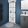 Arezzo 850mm Matt Black Grid Frameless Pivot Shower Door + Tray for Recess Large Image