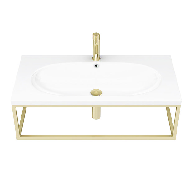 Arezzo 900 Wall Hung Basin with Brushed Brass Towel Rail Frame