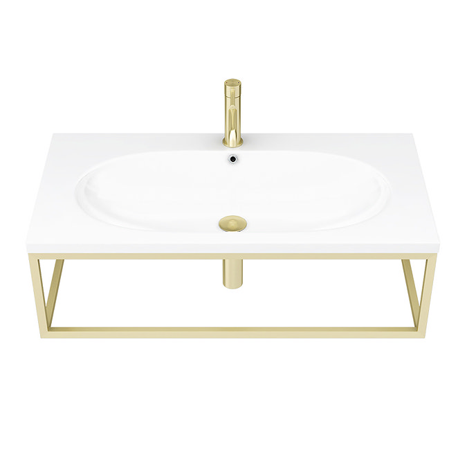 Arezzo 900 Wall Hung Basin with Brushed Brass Towel Rail Frame  Feature Large Image