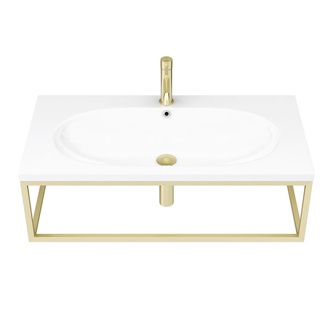Arezzo 900 Wall Hung Basin with Brushed Brass Towel Rail Frame Feature Large Image