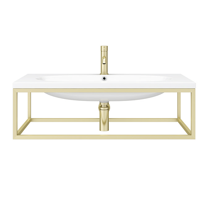 Arezzo 900 Wall Hung Basin with Brushed Brass Towel Rail Frame  Standard Large Image