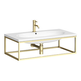 Arezzo 900 Wall Hung Basin with Brushed Brass Towel Rail Frame Medium Image