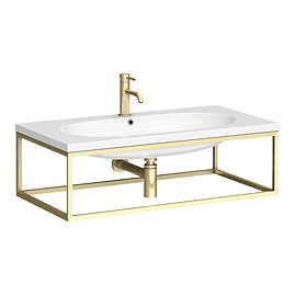 Arezzo 900 Wall Hung Basin with Brushed Brass Towel Rail Frame Large Image