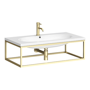 Arezzo 900 Wall Hung Basin with Brushed Brass Towel Rail Frame  Profile Large Image