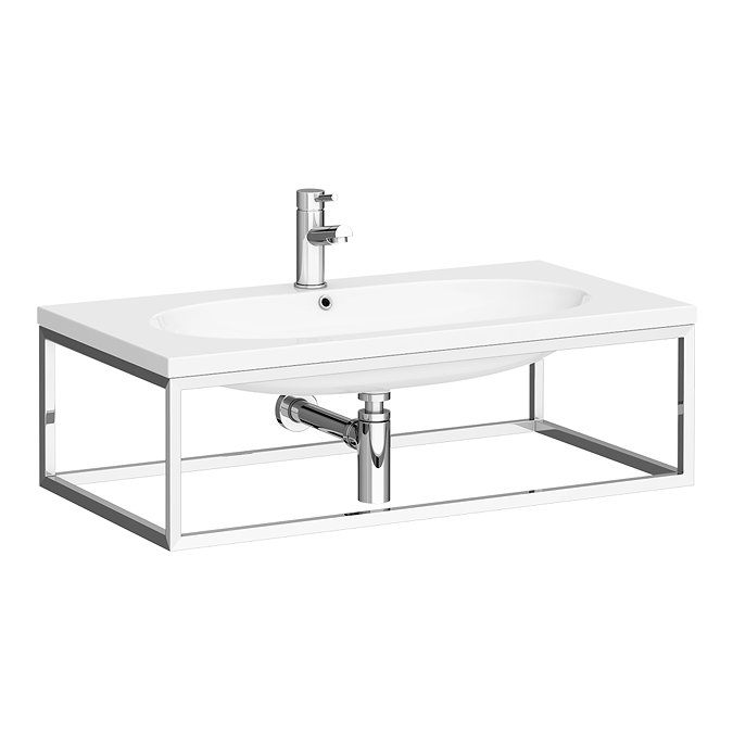 Arezzo 900 Wall Hung Basin with Chrome Towel Rail Frame Large Image