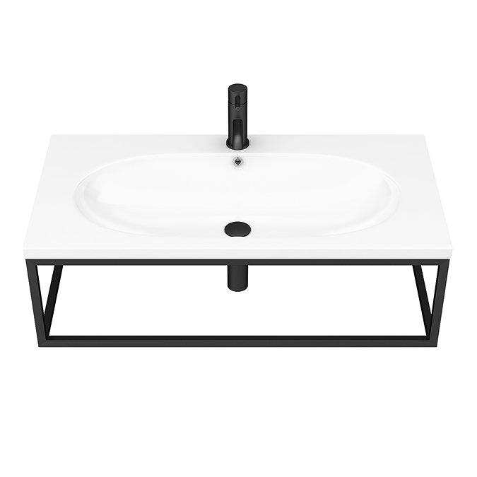 Arezzo 900 Wall Hung Basin with Matt Black Towel Rail Frame  Feature Large Image