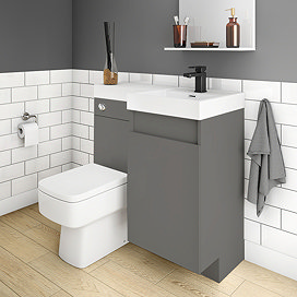Arezzo RH 900mm Gloss Grey Combination Bathroom Suite Unit (inc. Cistern + Square Toilet) Large Imag