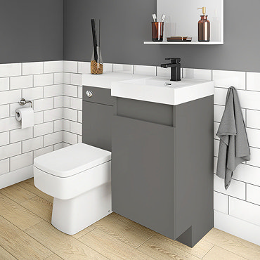 Arezzo 900mm Gloss Grey Combination Bathroom Suite Unit (Inc. Cistern + Square Toilet)  Feature Larg
