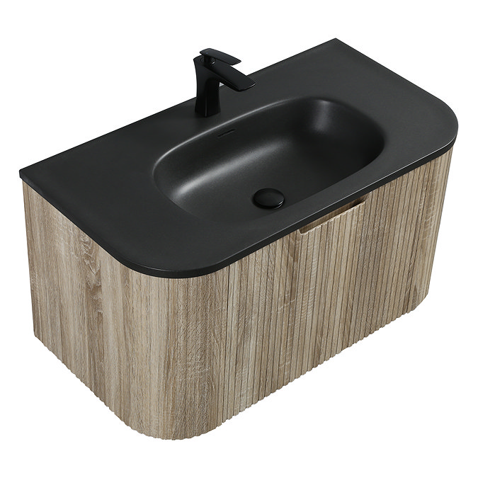 Arezzo 900mm Slatted Light Oak & Black Basin Wall Hung Bathroom Furniture Package