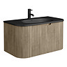 Arezzo 900mm Slatted Light Oak & Black Basin Wall Hung Bathroom Furniture Package