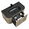 Arezzo 900mm Slatted Light Oak Wall Mounted Curved Vanity Unit with Matt Black Basin