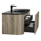 Arezzo 900mm Slatted Light Oak Wall Mounted Curved Vanity Unit with Matt Black Basin