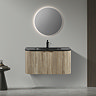 Arezzo 900mm Slatted Light Oak Wall Mounted Curved Vanity Unit with Matt Black Basin
