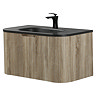 Arezzo 900mm Slatted Light Oak Wall Mounted Curved Vanity Unit with Matt Black Basin